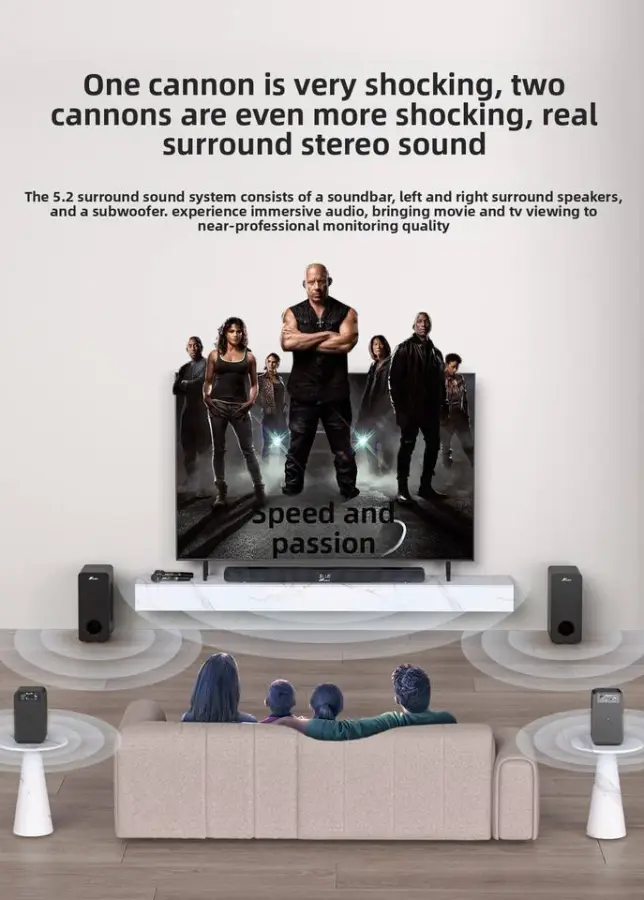 Factory New High-power Wireless Speaker TV System Wireless Subwoofer Surround Speakers 5.1 Karaoke Home Theater System Wood — image 5