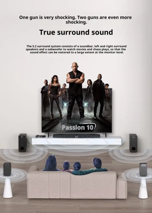 Factory Price for 5.0 Wireless Subwoofer 5.2 Channel Home Theater Audio System Wood Design 6 Speakers Karaoke Features — image 2