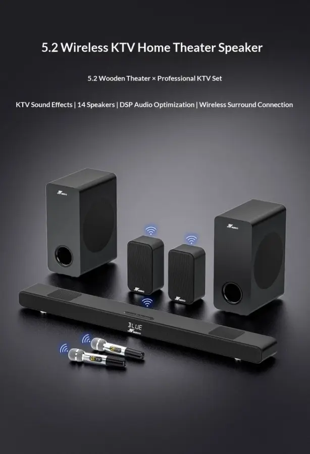 Factory Price for 5.0 Wireless Subwoofer 5.2 Channel Home Theater Audio System Wood Design 6 Speakers Karaoke Features — image 4