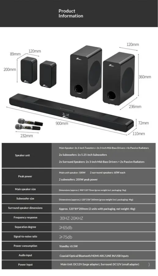 Factory New 360W High-power 6-Piece Wood Wireless for 5.0 for Speaker TV System Subwoofer Surround Sound 2.2 Home Theater — image 6