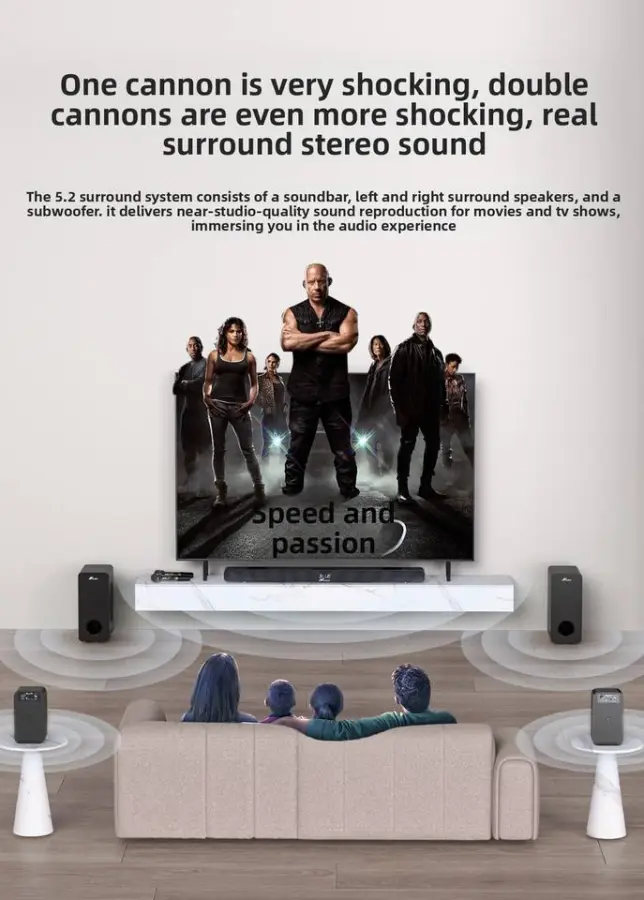 JY AUDIO 4.1 CH Surround Sound TV Speakers Soundbar With Wired Subwoofer for 5.1 Home Audio System — image 5