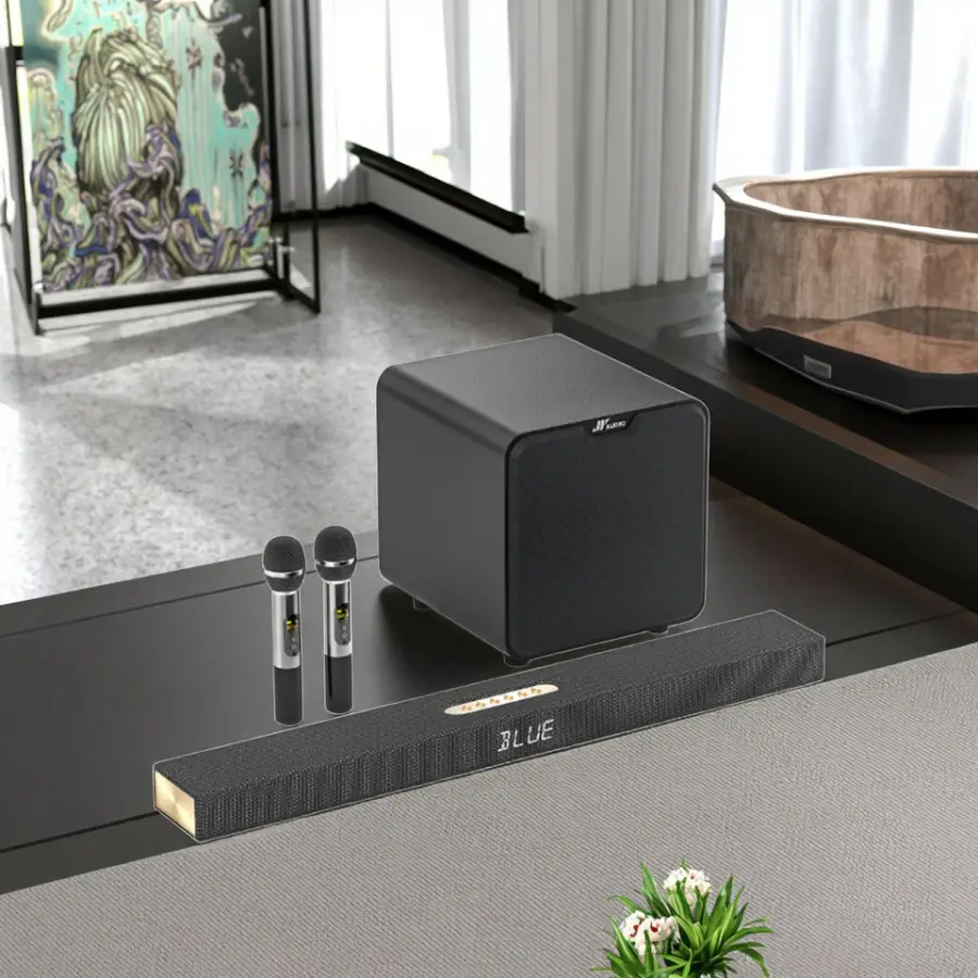 High-quality Wooden Soundbar TV Audio System 2.1 8 Speakers Home Theater Karaoke Speaker Wireless Microphone Wireless Su — view 1