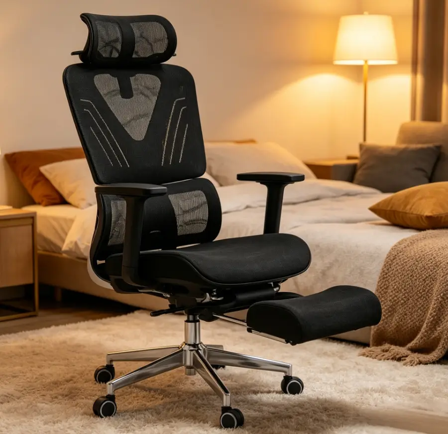 Breathable Fabric Ergonomic Office Chair Adjustable Lumbar Support Tilt Lock Swivel & Footrest Office Chair — view 1