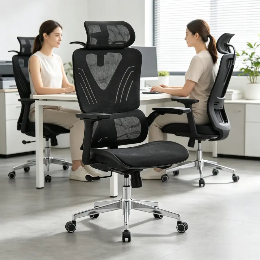 Breathable Fabric Ergonomic Load Swivel Office Chair Adjustable Lumbar Support Tilt Mechanism Multi Position Lock Office — view 1
