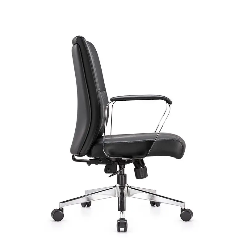 Leather Arm Chair Comfortable Boss Chair Medium Back Swivel Classic Office Chair — view 1