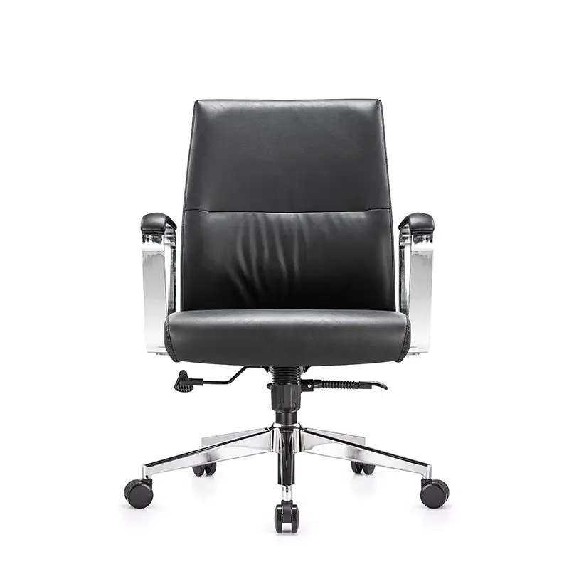 Leather Arm Chair Comfortable Boss Chair Medium Back Swivel Classic Office Chair — view 2