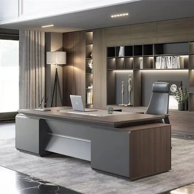 Manufacturer Wholesale Luxury Curved L Shape Convertible Modern Executive Manager Office Furniture Desk E0 MFC Melamine — view 1