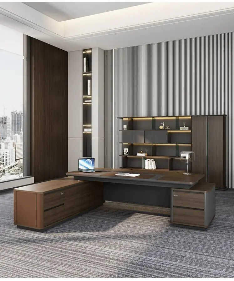 Online Wholesale Fanmi Modern Convertible L-Shaped Executive Desk Office Table E0 MFC Melamine Top for Boss Manager CEO — view 4