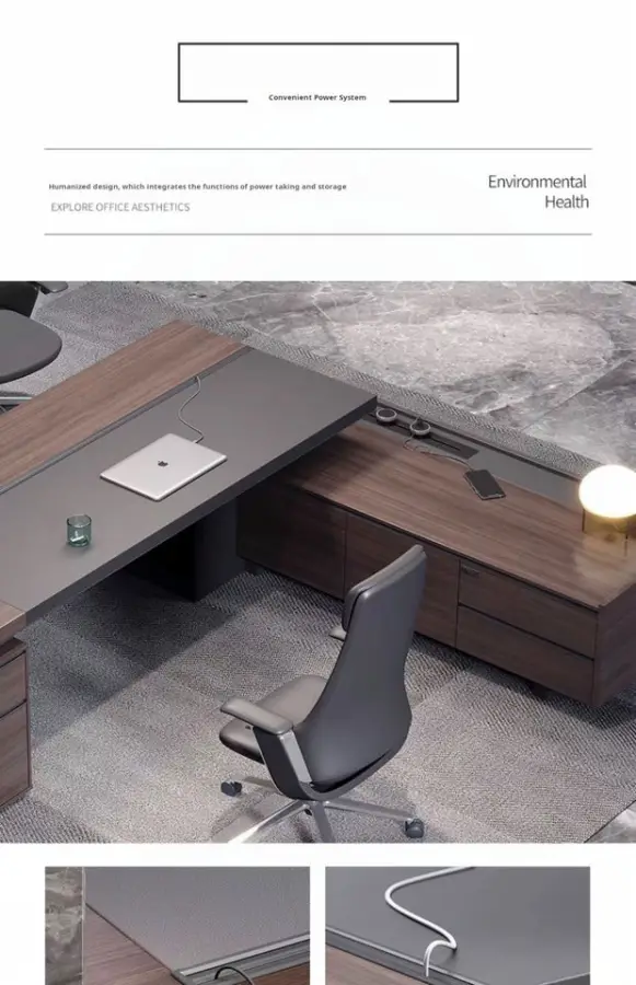 Luxury Modern L Shape Director Ceo Boss Wooden Workstation Desk Office Furniture Table Set Manger Executive Office Desk — image 6