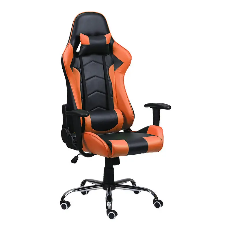 Sunlight Style Gamer Chair PU Leather Midcentury Design Orange Black 360 Swivel Gaming Chair with Speaker Office Feature — view 1