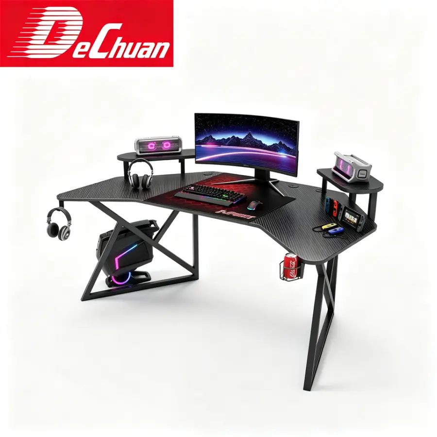 Premium 15mm Carbon Fiber L-Shaped Adjustable Gaming Desk with Iron Cable Box Cup Holder Mouse Pad — view 1