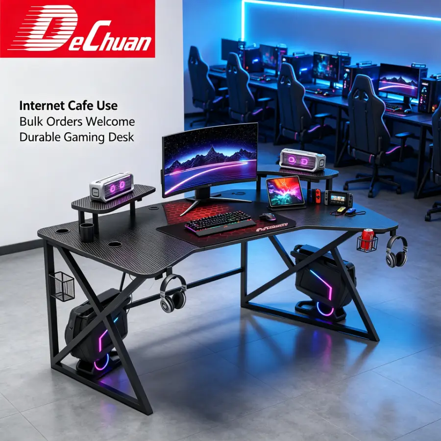 Premium 15mm Carbon Fiber L-Shaped Adjustable Gaming Desk with Iron Cable Box Cup Holder Mouse Pad — view 2