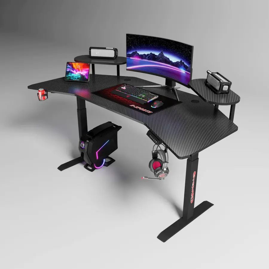 Premium 15mm Carbon Fiber L-Shaped Adjustable Gaming Desk with Iron Cable Box Cup Holder Mouse Pad — view 5
