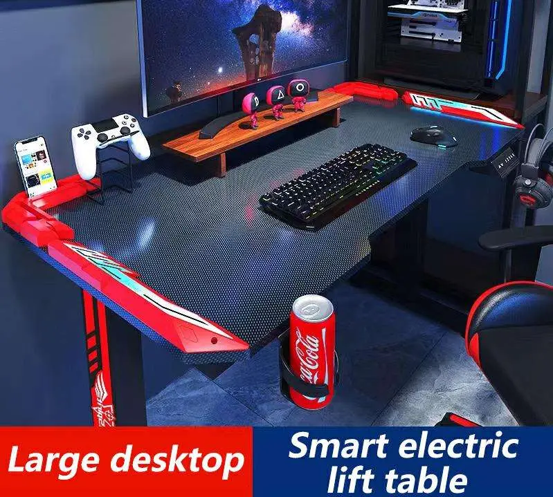 Ergonomic Foldable Gaming Desk 55 Inch Z Shaped Office Computer Desk Stainless Steel Surface Convertible Extendable Handle Rack — image 3