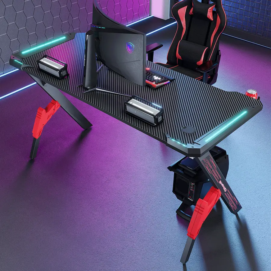 Extendable Floating Metal Gaming Computer Desk Space-Saving with Hidden Support Adjustable Stable Home Office Use — view 1