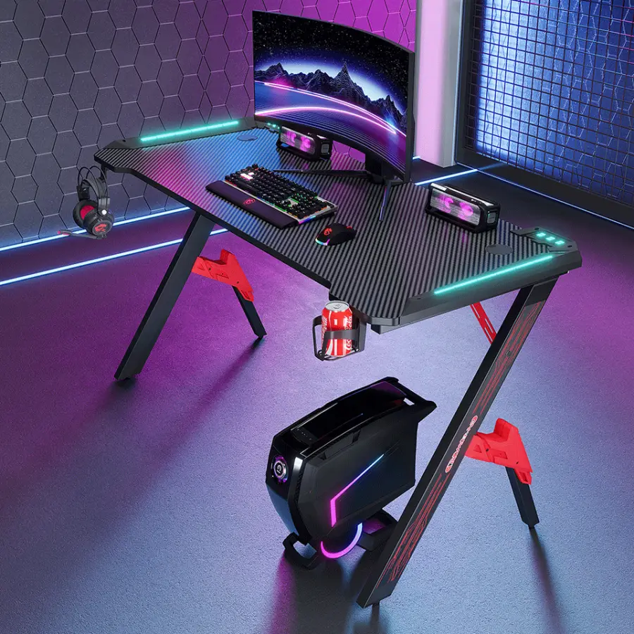 Extendable Floating Metal Gaming Computer Desk Space-Saving with Hidden Support Adjustable Stable Home Office Use — image 3