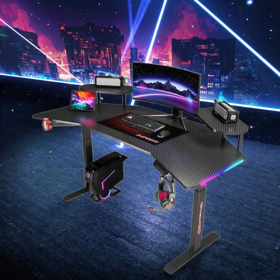 Pro Grade Extra Broad Gaming Desk with Durable Adjustable Metal Frame and Stylish Carbon Fiber Finish — view 2