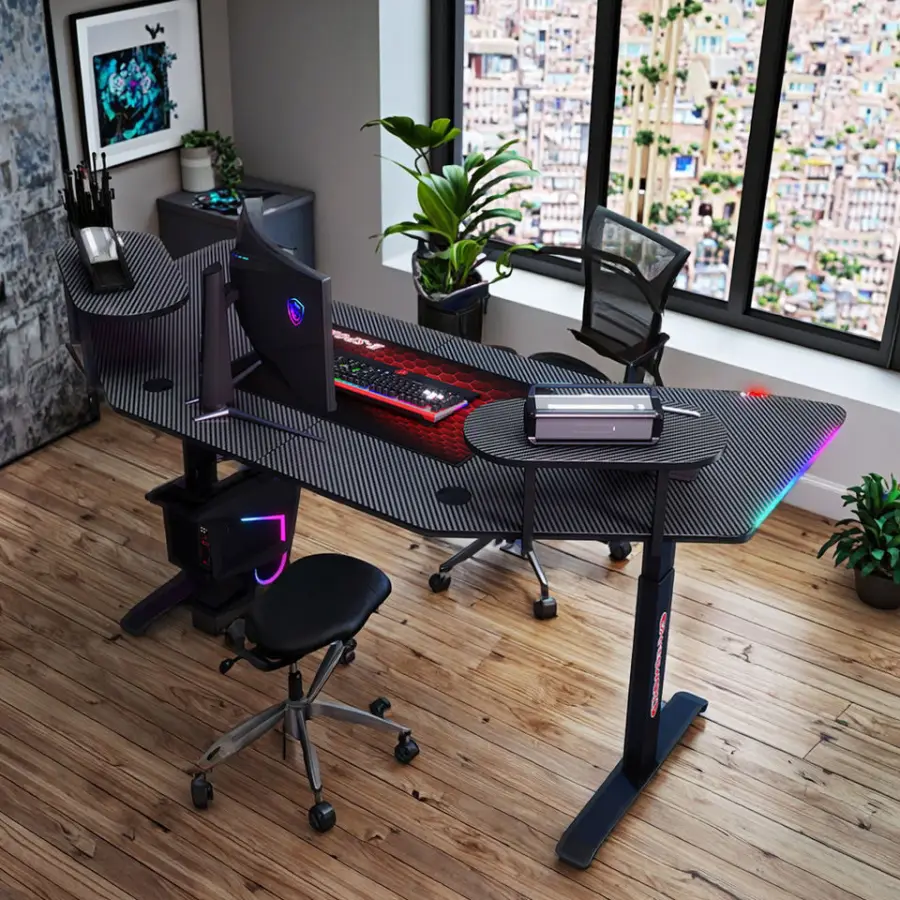 Pro Grade Extra Broad Gaming Desk with Durable Adjustable Metal Frame and Stylish Carbon Fiber Finish — view 3