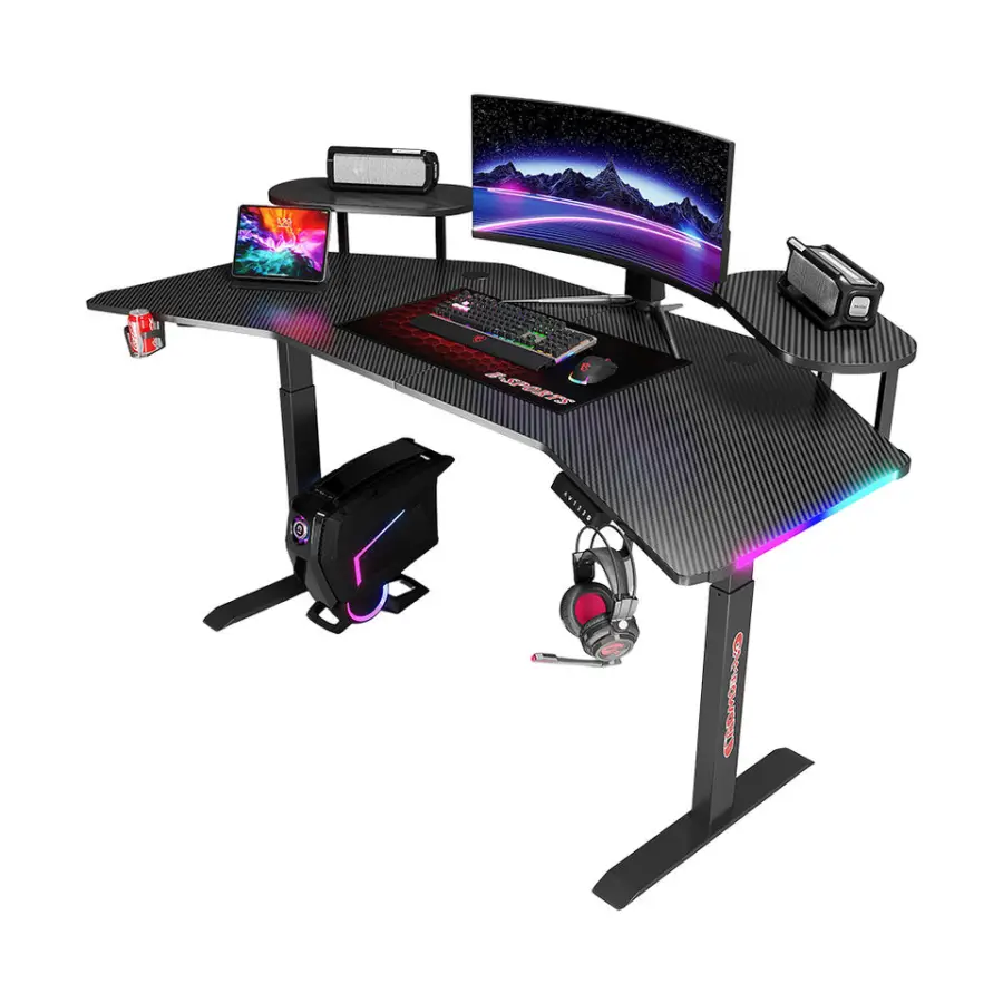Pro Grade Extra Broad Gaming Desk with Durable Adjustable Metal Frame and Stylish Carbon Fiber Finish — view 4