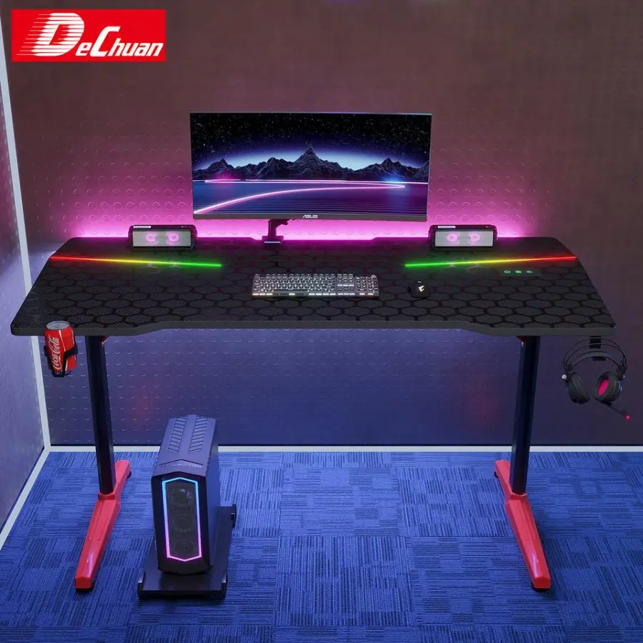 RGB Gaming Desk Bulk Order with Cup Holder Headphone Hook 2 Sizes — image 3