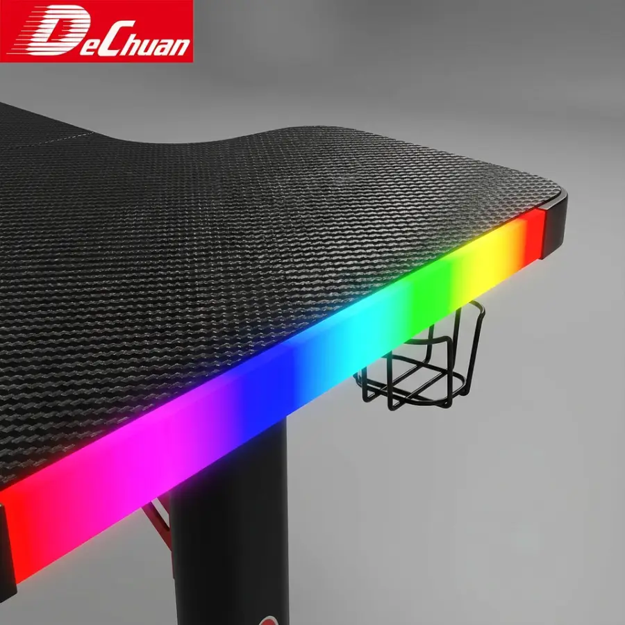USB Powered RGB L Shaped Computer Desk Gaming Table with Cup Holder — image 3