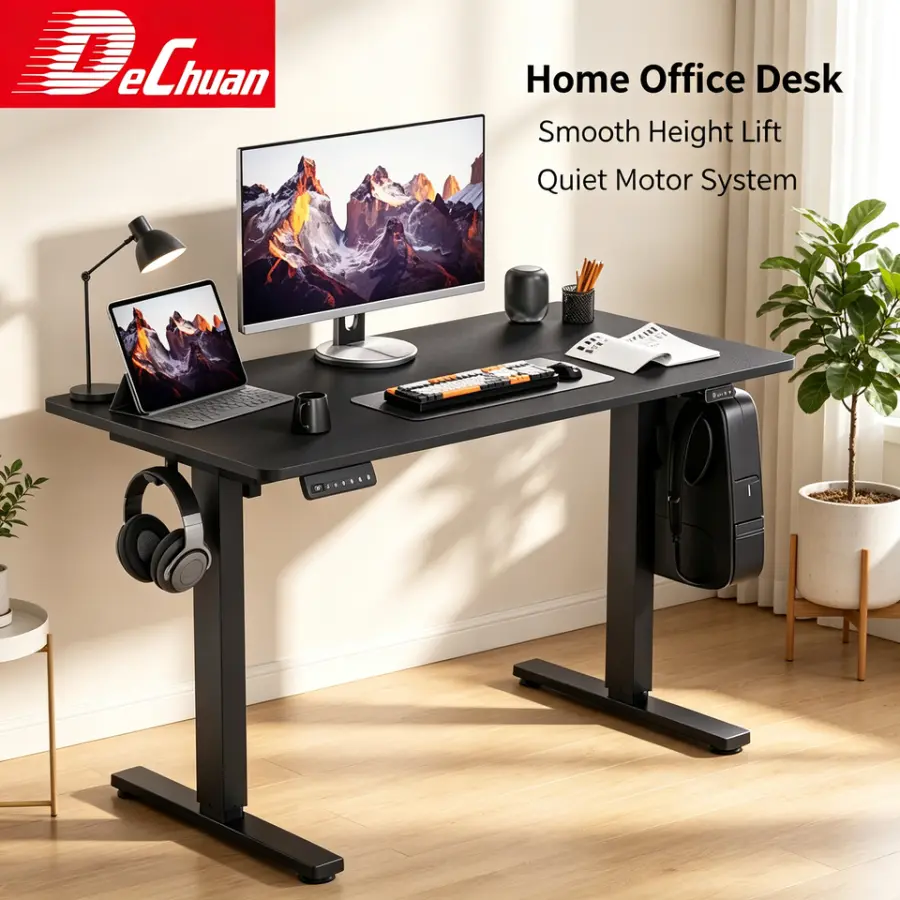 Professional Motorized Height Adjustable Desk T-Shaped Steel Frame Dual Hooks for Modern Workspace — image 3