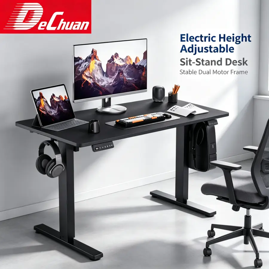 Professional Motorized Height Adjustable Desk T-Shaped Steel Frame Dual Hooks for Modern Workspace — image 4