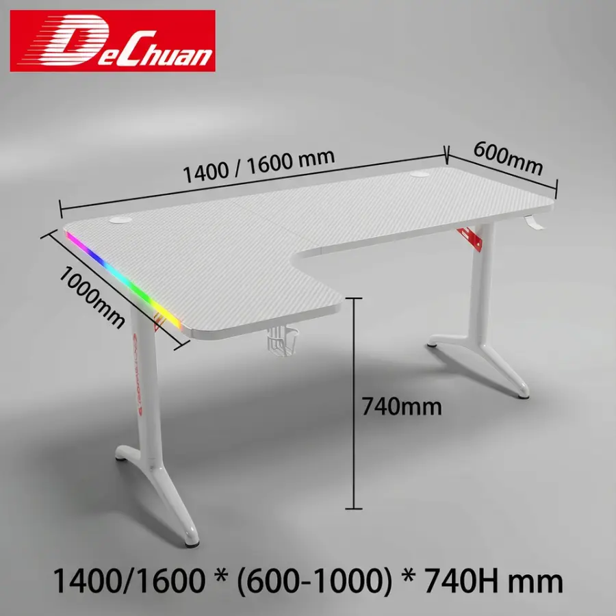 USB Powered RGB L Shaped Computer Desk Gaming Table with Cup Holder — image 5