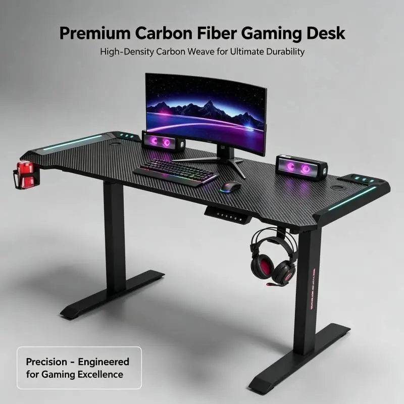 Custom Logo Height Adjustable Gaming Desk with 3 Memory Presets 1200-1600mm Office Use — view 2