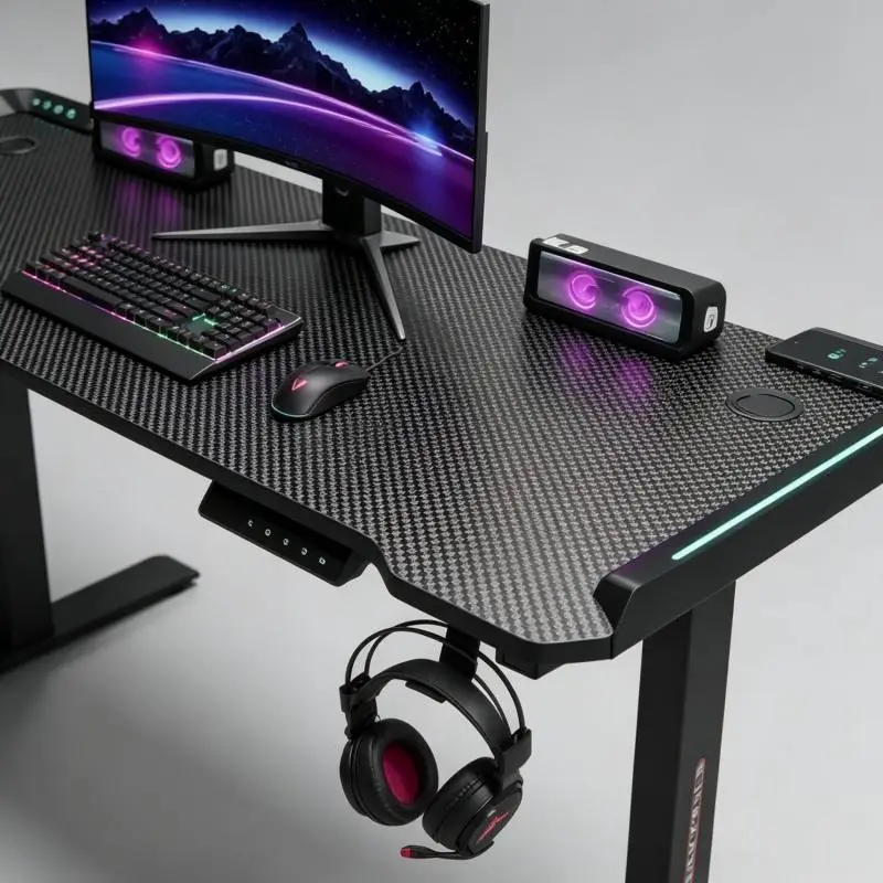 Custom Logo Height Adjustable Gaming Desk with 3 Memory Presets 1200-1600mm Office Use — view 3