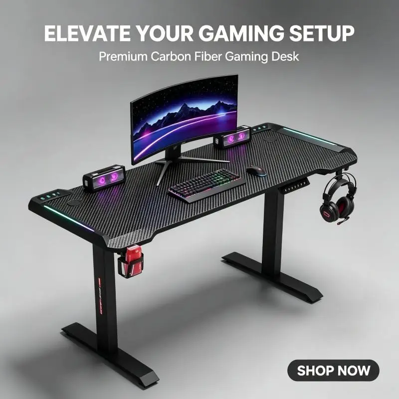 Custom Logo Height Adjustable Gaming Desk with 3 Memory Presets 1200-1600mm Office Use — view 4