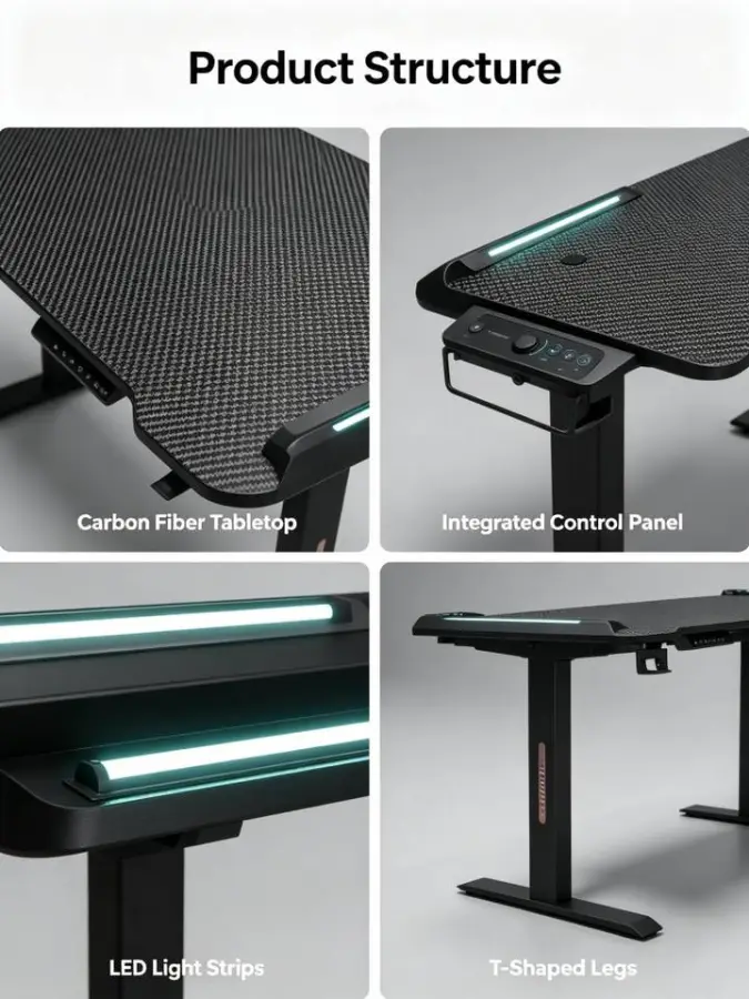 Custom Logo Height Adjustable Gaming Desk with 3 Memory Presets 1200-1600mm Office Use — view 5