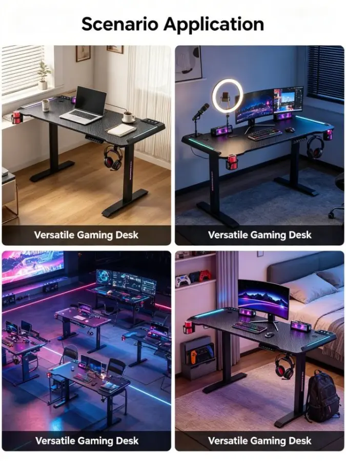 Custom Logo Height Adjustable Gaming Desk with 3 Memory Presets 1200-1600mm Office Use — view 6