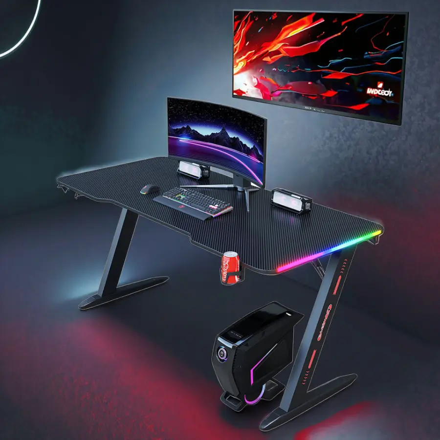 Heavy-Duty Metal Frame Gaming Desk Modern Style Standing Desk with Adjustable Storage Shelves & Mouse Pad Surface Computer Desks — image 2