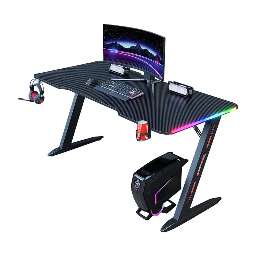 Heavy-Duty Metal Frame Gaming Desk Modern Style Standing Desk with Adjustable Storage Shelves & Mouse Pad Surface Computer Desks — image 4