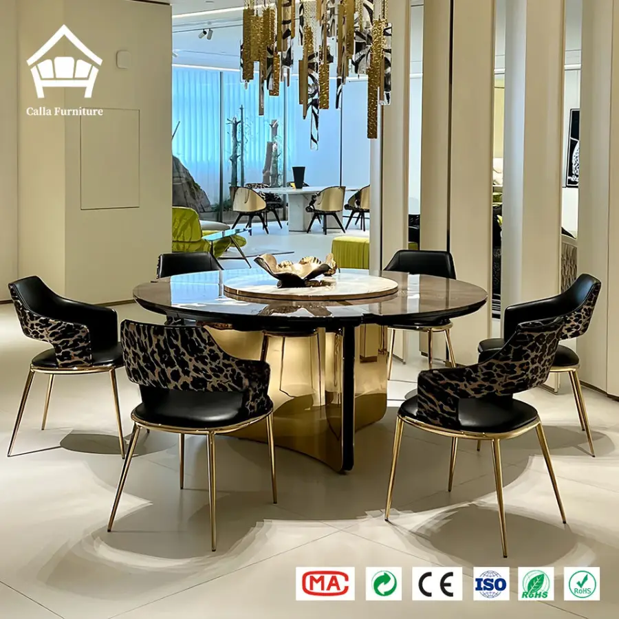 High-end Contemporary Round Stone Dining Table with Lazy Susan for Luxury Penthouse and 5 Star Hotel Dining Room Solutio — view 1