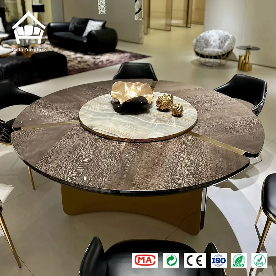 High-end Contemporary Round Stone Dining Table with Lazy Susan for Luxury Penthouse and 5 Star Hotel Dining Room Solutions — image 4