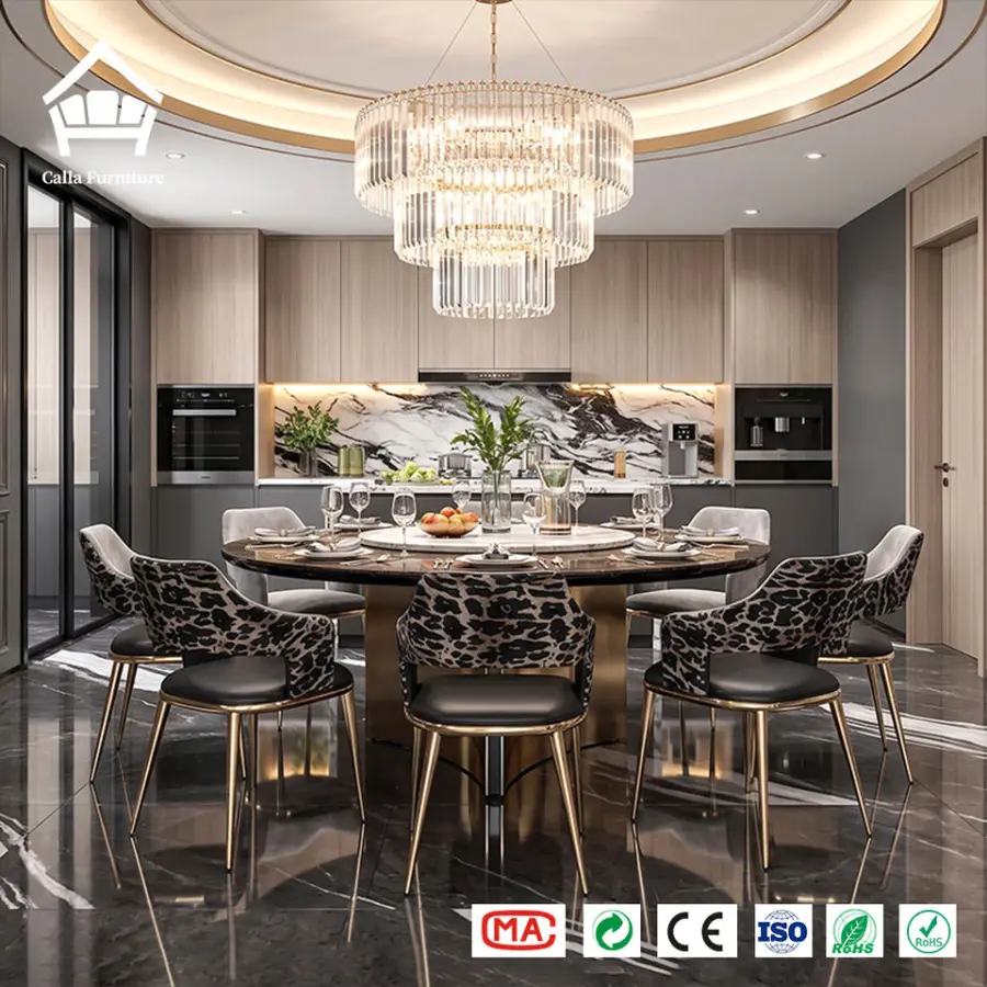 High-end Contemporary Round Stone Dining Table with Lazy Susan for Luxury Penthouse and 5 Star Hotel Dining Room Solutions — image 5