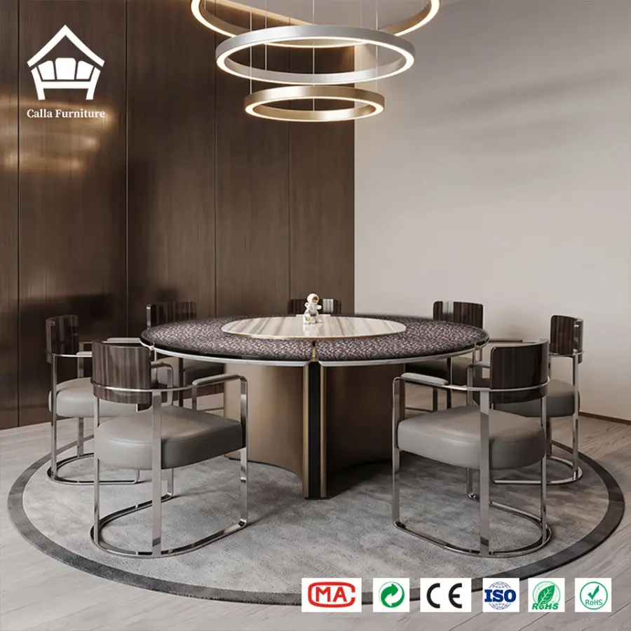 High-end Contemporary Round Stone Dining Table with Lazy Susan for Luxury Penthouse and 5 Star Hotel Dining Room Solutions — image 6