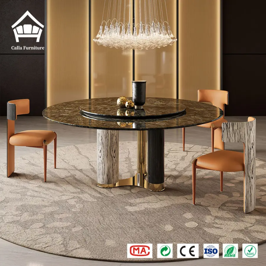 Custom Modern Luxury Stone Top Dining Table and Chairs Set for Villa 5-Star Hotel Furniture Project High-ticket Interior Decor — image 3