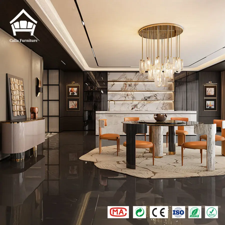 Custom Modern Luxury Stone Top Dining Table and Chairs Set for Villa 5-Star Hotel Furniture Project High-ticket Interior Decor — image 4