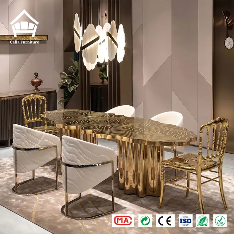 Customized Avant-Garde Luxury Restaurant Furniture Set Gold Brass Metal Dining Table for Villa High Value Commercial Int — view 1