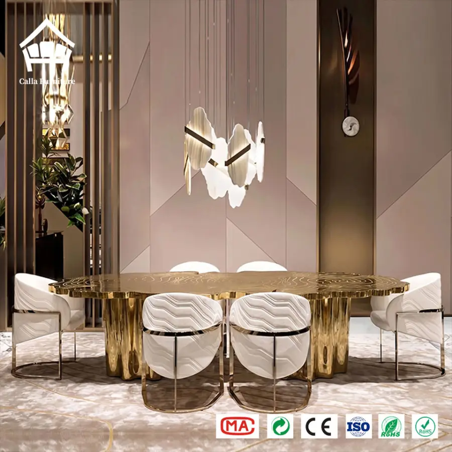 Customized Avant-Garde Luxury Restaurant Furniture Set Gold Brass Metal Dining Table for Villa High Value Commercial Interior — image 3