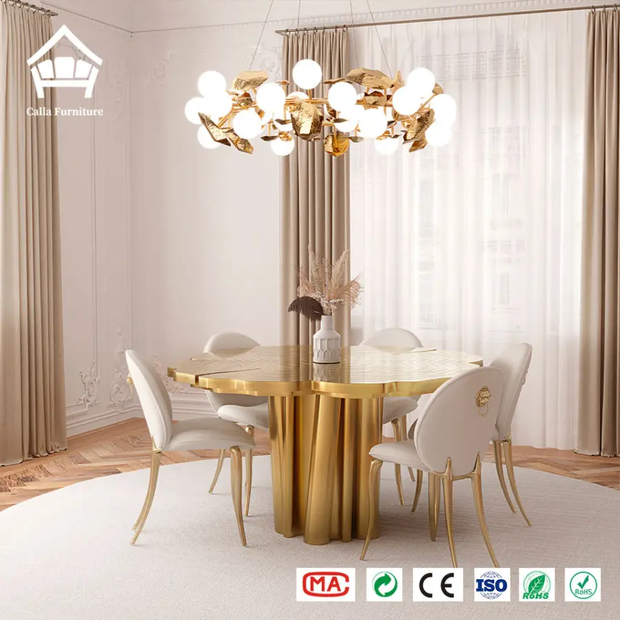 Customized Avant-Garde Luxury Restaurant Furniture Set Gold Brass Metal Dining Table for Villa High Value Commercial Interior — image 4