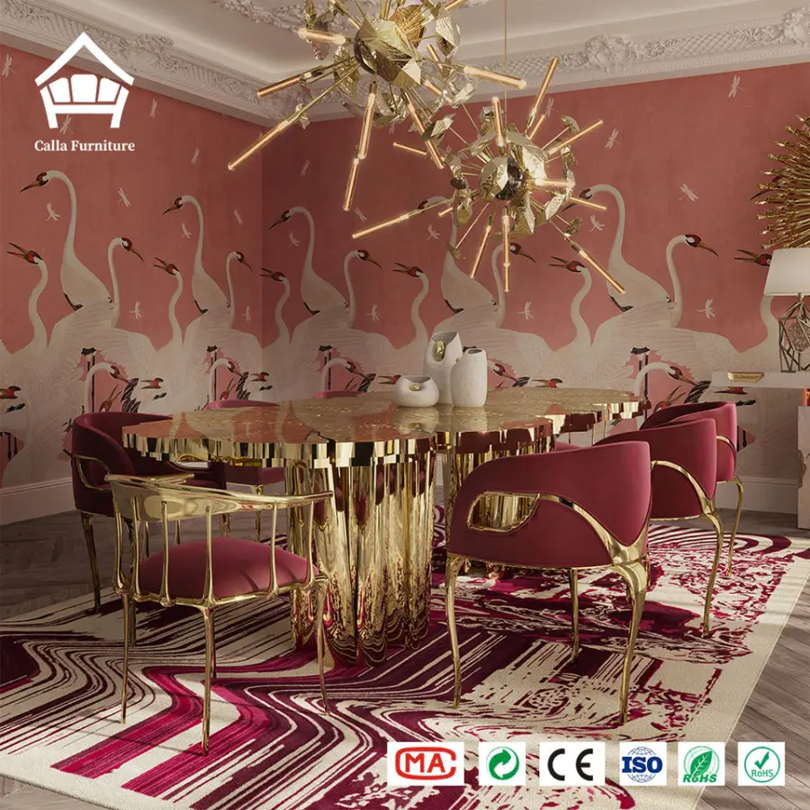Customized Avant-Garde Luxury Restaurant Furniture Set Gold Brass Metal Dining Table for Villa High Value Commercial Interior — image 5