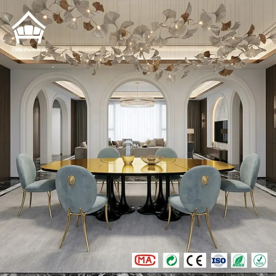 Bespoke High-end Restaurants Commercial Dining Set with Brass Table and Emerald Green Velvet Chairs for Boutique Mansion Decor — image 4