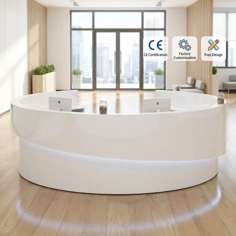 Light Lacquer Reception Counter Glossy Waterproof Durable Commercial Furniture Simple Modern Design for Mall Hotel Train — view 1