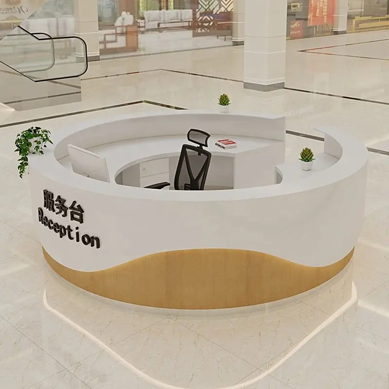 Modern White Lacquered Curved Wood Eco-Friendly Reception Desk for Company Hotel School Beauty Salon Front Service Count — view 1