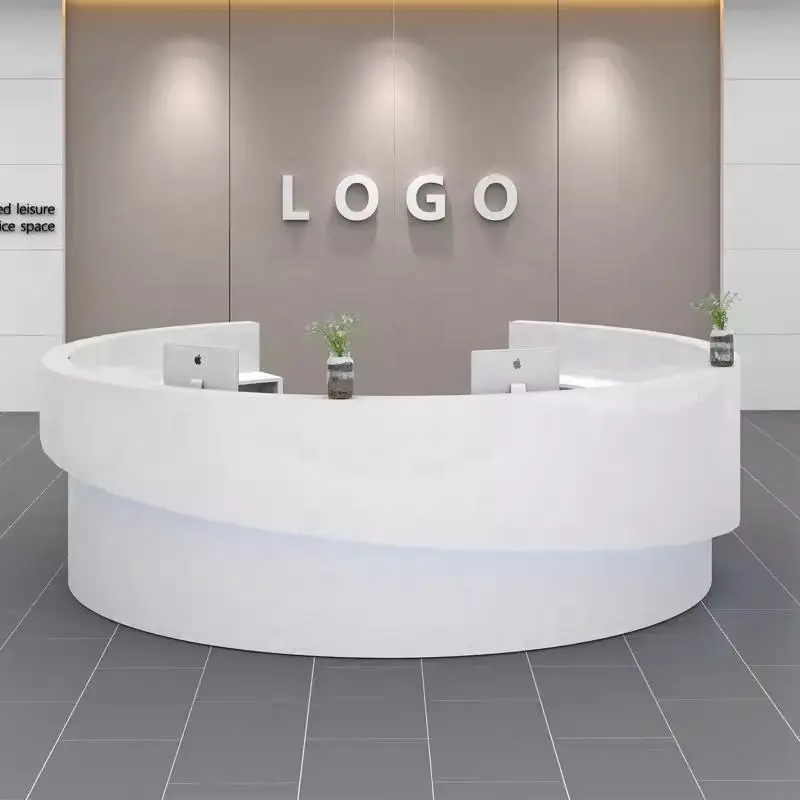 Modern White Lacquered Curved Wood Eco-Friendly Reception Desk for Company Hotel School Beauty Salon Front Service Counter — image 3