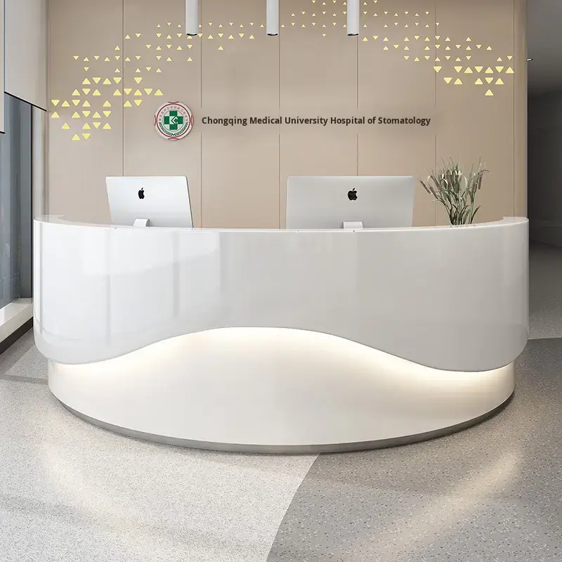 Modern White Lacquered Curved Wood Eco-Friendly Reception Desk for Company Hotel School Beauty Salon Front Service Counter — image 4